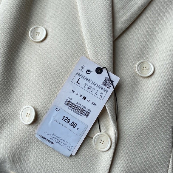 Zara Double Breasted Cream Blazer - NEW - Picture 5 of 5
